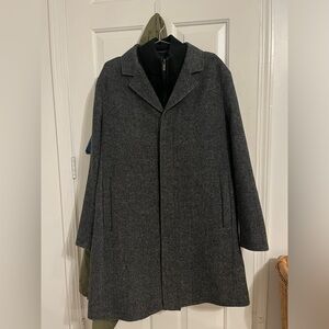 Cole Haan Sweater Bib Wool Blend Twill Coat (Grey, Large)